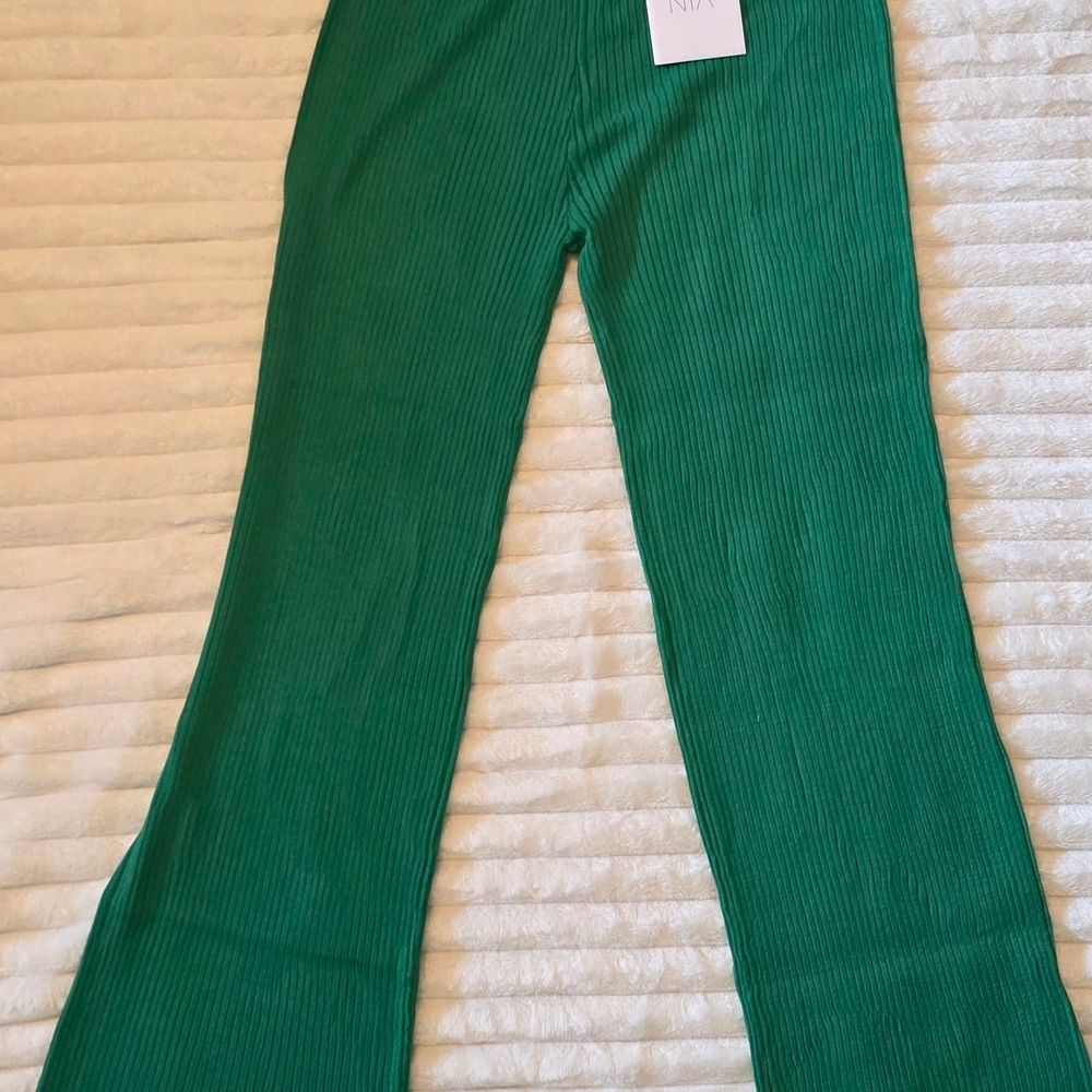 Green Ribbed Wide-Leg‎ Knit Pants - NIA